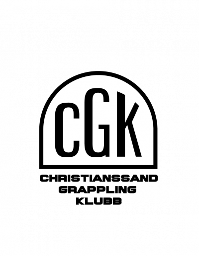 A logo with 3 big letters: "CGK" with an undertext saying "Christianssand Grappling Club" in Norwegian.