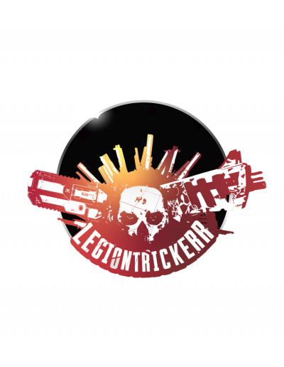 A logo with the name Legiontrickerr on it, it depicts a skull with guns